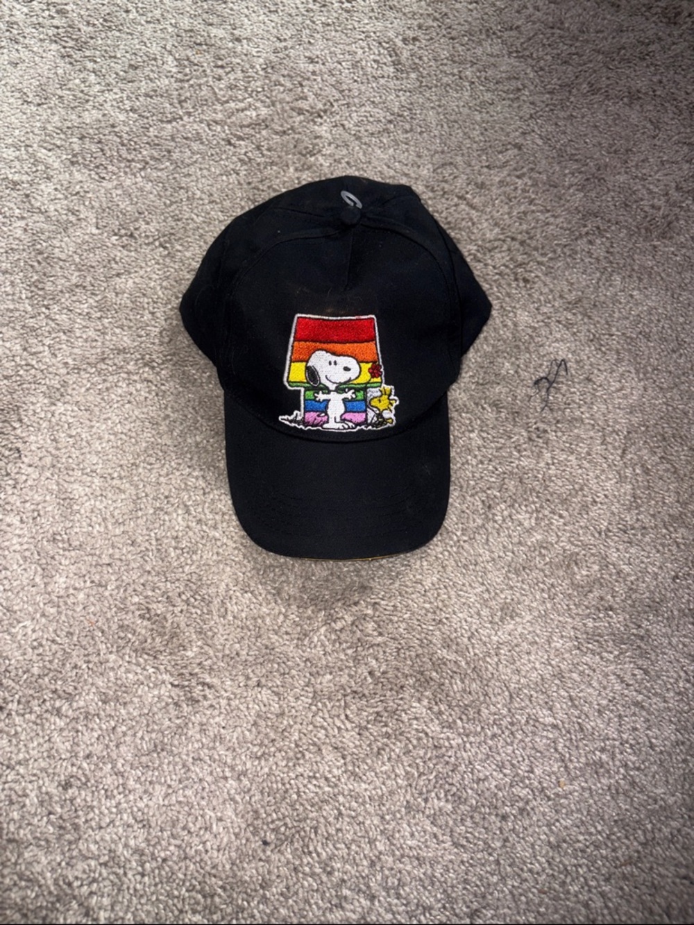 Peanuts Black Baseball Cap with Rainbow Snoopy Patch